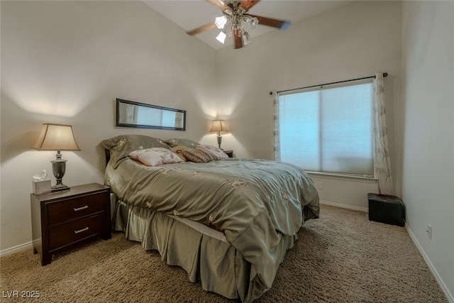 bedroom featuring a ceiling fan, baseboards, and carpet floors