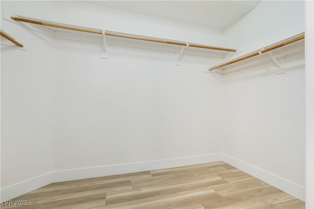 walk in closet with light wood-style flooring