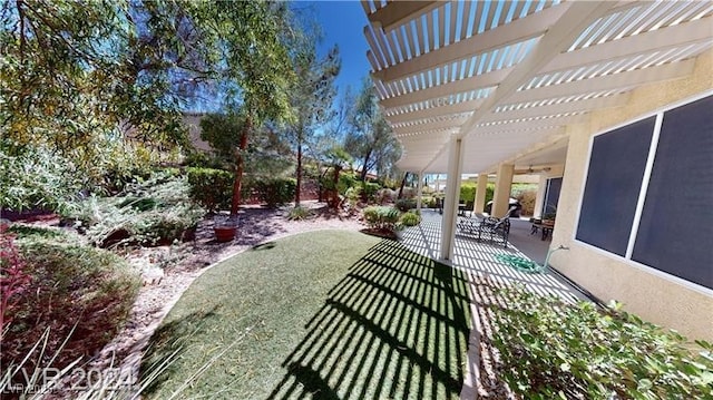 view of yard with a patio and a pergola