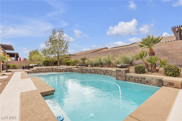 view of pool with a patio area, a fenced in pool, and a fenced backyard