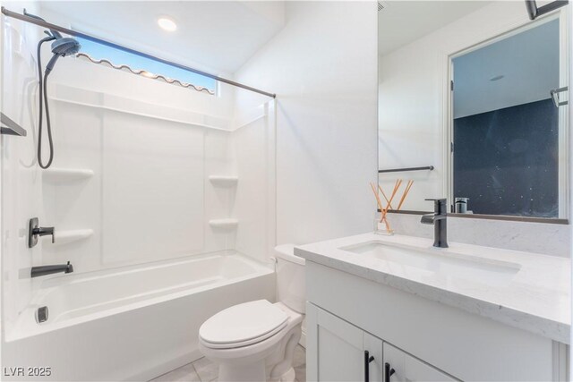 full bathroom featuring vanity, toilet, tile patterned flooring, and shower / bath combination