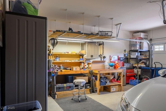 garage featuring a workshop area