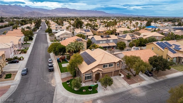 bird's eye view featuring a mountain view and a residential view