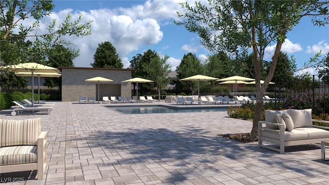 community pool featuring a patio area