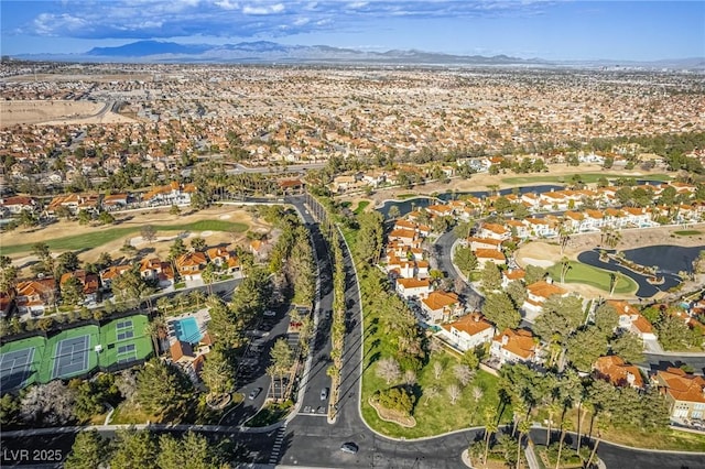 aerial view featuring a residential view and a mountain view