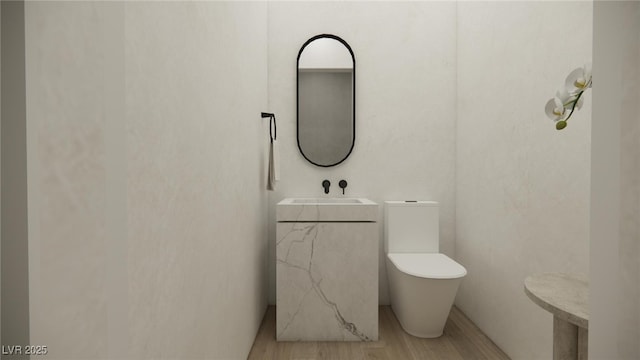 bathroom featuring toilet, a sink, and wood finished floors