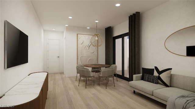 living room featuring light wood-type flooring and recessed lighting