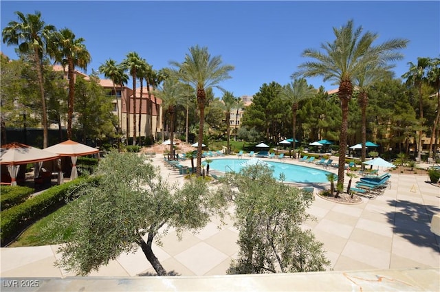 community pool with a patio