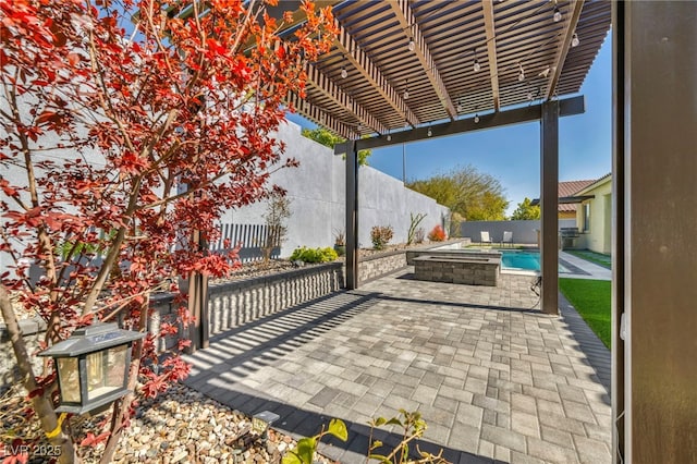 view of patio featuring a fenced backyard and a pergola