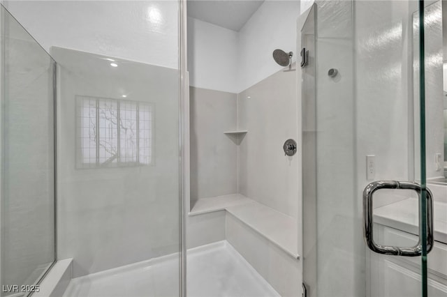 bathroom with a shower stall