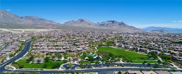 aerial view featuring a residential view and a mountain view