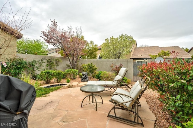 view of patio / terrace with area for grilling and a fenced backyard