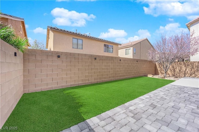 view of yard with a patio and a fenced backyard