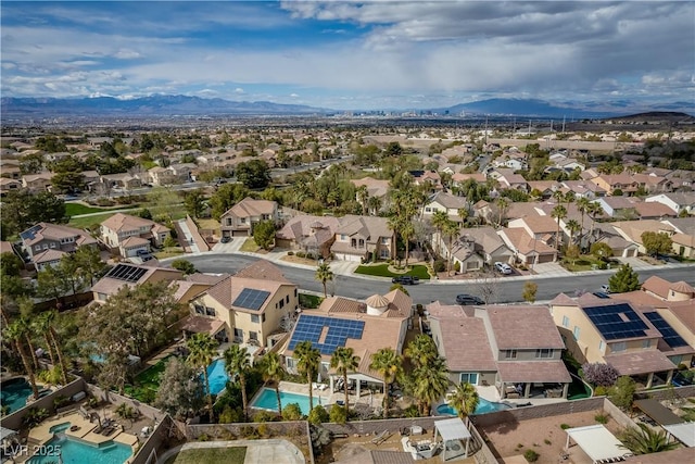 aerial view featuring a residential view and a mountain view