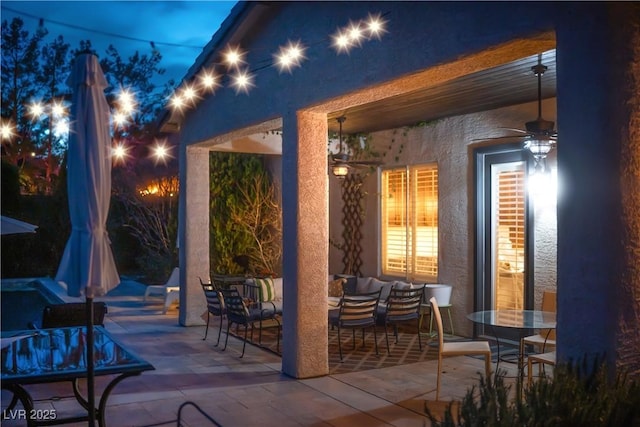 view of patio / terrace featuring outdoor lounge area and a ceiling fan