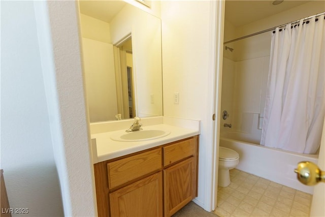 bathroom featuring vanity, tile patterned floors, toilet, and shower / bath combo