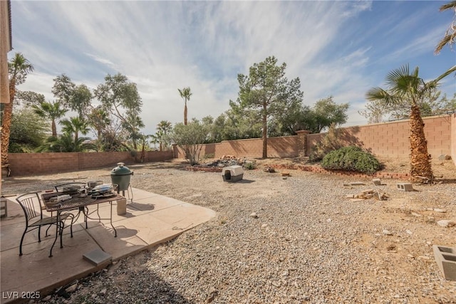 view of yard with a patio area and a fenced backyard