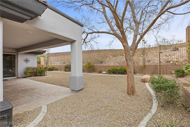 view of yard with a patio area and a fenced backyard