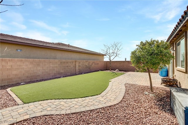 view of yard with a patio and a fenced backyard