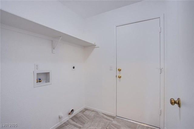 washroom with hookup for an electric dryer, washer hookup, baseboards, gas dryer hookup, and laundry area