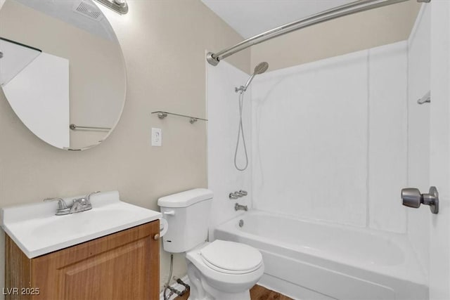 full bath featuring visible vents, toilet, bathtub / shower combination, and vanity