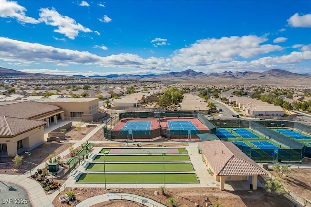 drone / aerial view with a mountain view and a residential view