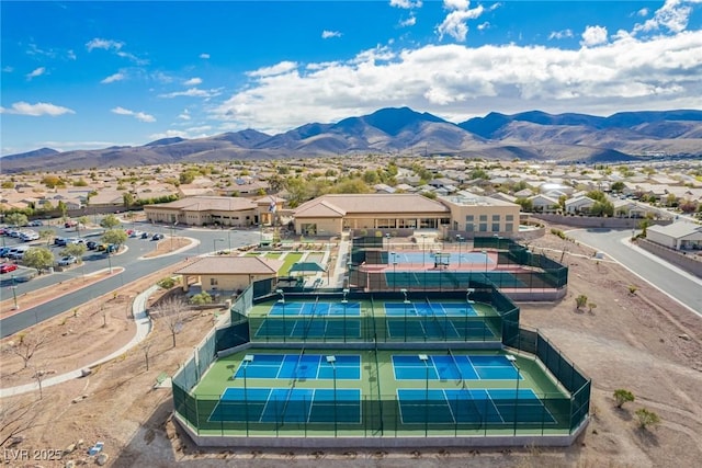 drone / aerial view featuring a mountain view and a residential view