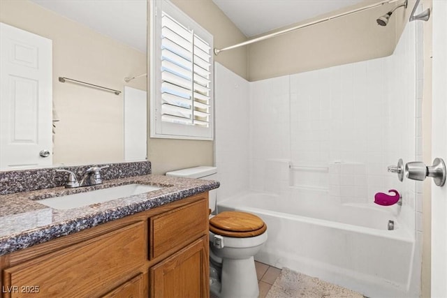 bathroom with tile patterned floors, vanity, toilet, and shower / tub combination