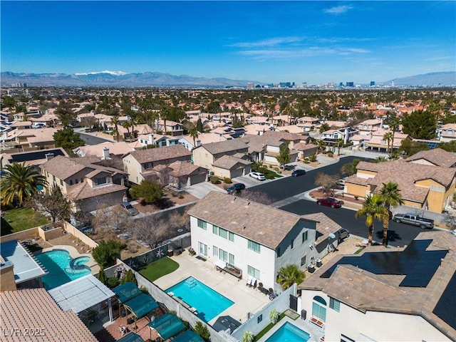 birds eye view of property featuring a residential view and a mountain view