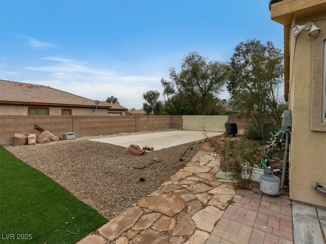 view of yard with a patio area and a fenced backyard