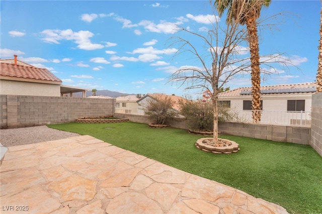 view of yard featuring a patio and a fenced backyard