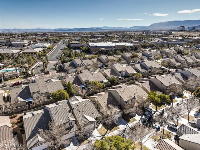 aerial view featuring a residential view and a mountain view