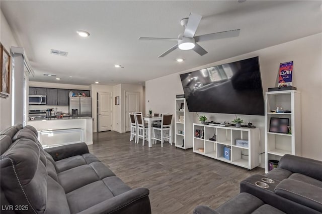 2901 Bahama Yellow Ave, North Las Vegas, NV 89086 - living area with dark wood-style flooring, visible vents, ceiling fan, and recessed lighting