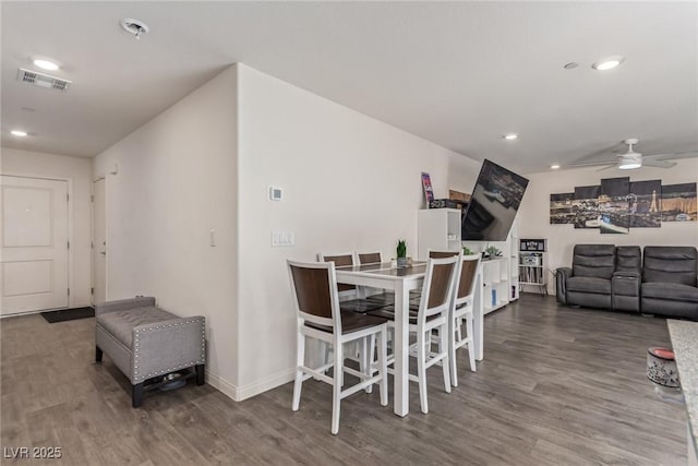 2901 Bahama Yellow Ave, North Las Vegas, NV 89086 - dining area featuring recessed lighting, visible vents, ceiling fan, and wood finished floors
