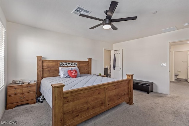 2901 Bahama Yellow Ave, North Las Vegas, NV 89086 - bedroom with light colored carpet, ceiling fan, and visible vents