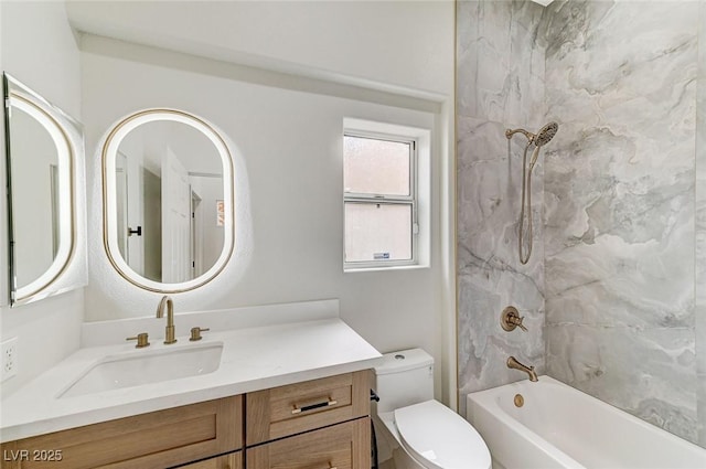 full bathroom with shower / washtub combination, toilet, and vanity