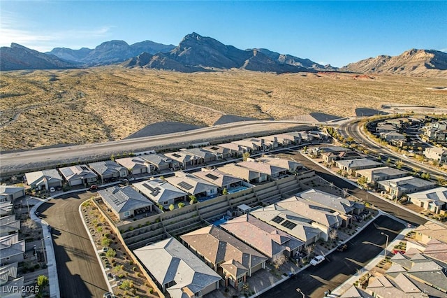 aerial view featuring a residential view and a mountain view