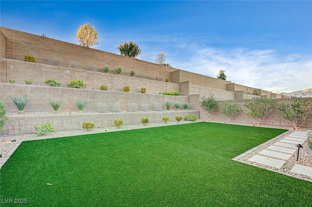 view of yard with a fenced backyard