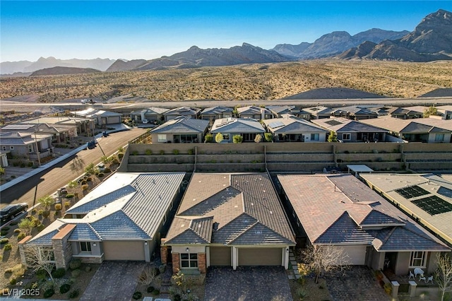 bird's eye view featuring a mountain view and a residential view