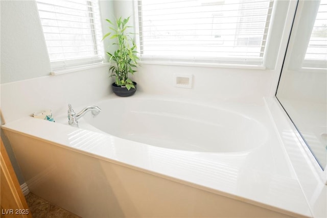 bathroom with a wealth of natural light and a garden tub