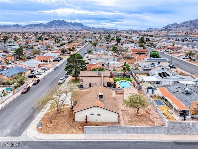 bird's eye view featuring a mountain view and a residential view