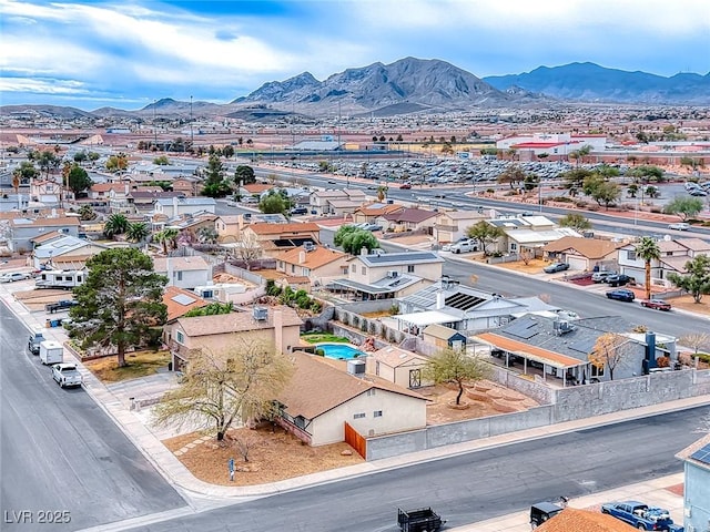 aerial view with a mountain view and a residential view