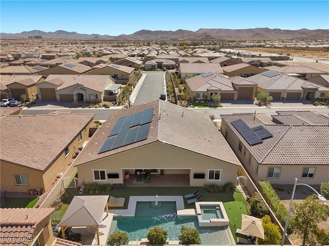 aerial view featuring a residential view and a mountain view