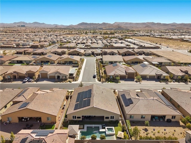 aerial view featuring a residential view and a mountain view