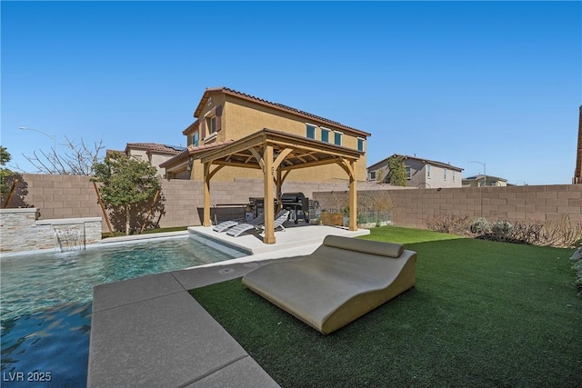 view of patio / terrace featuring a gazebo and a fenced backyard