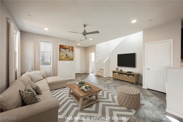 3158 Teaderman Walk, Henderson, NV 89044 - living area featuring plenty of natural light, stairs, recessed lighting, and baseboards