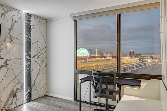 205 E Harmon Ave Unit 1010, Las Vegas, NV 89169 - office area featuring wood finished floors and a city view