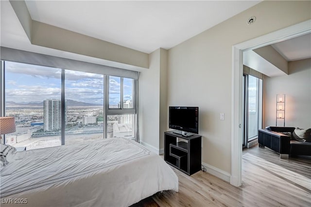 bedroom featuring baseboards and light wood finished floors