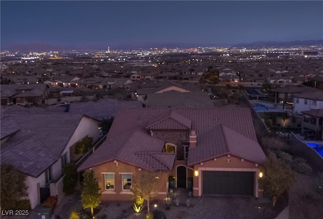 view of aerial view at twilight