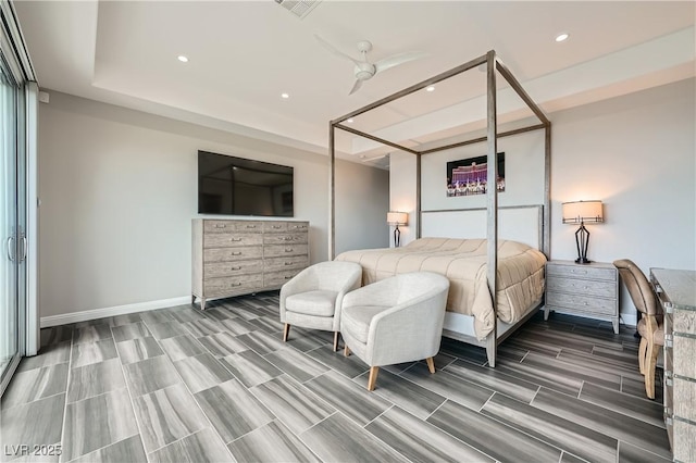 bedroom with recessed lighting, visible vents, and baseboards